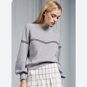 The Fifth Label Ribbed Sweater Crewneck Stripe Gray Large Chic Preppy Edgy Boho